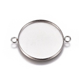 Honeyhandy 304 Stainless Steel Cabochon Connector Settings, Plain Edge Bezel Cups, Flat Round, Stainless Steel Color, Tray: 25mm, 34x26.8x2mm, Hole: 2.2mm