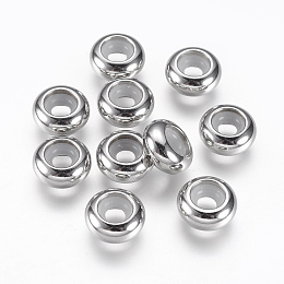 Honeyhandy 201 Stainless Steel Beads, with Rubber Inside, Slider Beads, Stopper Beads, Rondelle, Stainless Steel Color, 10x4.5mm, Hole: 2~4mm