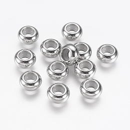 Honeyhandy 201 Stainless Steel Beads, with Rubber Inside, Slider Beads, Stopper Beads, Rondelle, Stainless Steel Color, 9x4.5mm, Hole: 2~3mm