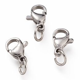 Honeyhandy 304 Stainless Steel Lobster Claw Clasps, With Jump Ring, Stainless Steel Color, 11x7x3mm, Hole: 3mm, Jump Ring: 5x0.6mm