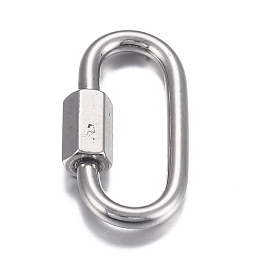 Honeyhandy 304 Stainless Steel Screw Carabiner Lock Charms, for Necklaces Making, Oval, Stainless Steel Color, 26x13x2mm, Screw: 7x4.5mm