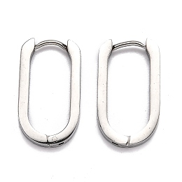 Honeyhandy 304 Stainless Steel Huggie Hoop Earrings, Oval, Stainless Steel Color, 21.5x12x3mm, Pin: 1mm