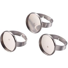 UNICRAFTALE 10pcs 304 Stainless Steel Finger Rings Components Adjustable Flat Round Finger Ring Pad Ring Base Findings for DIY Jewelry Ring Making 17mm, Tray 16mm