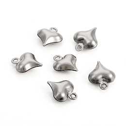 Honeyhandy 304 Stainless Steel Charms, Puffed Heart, Stainless Steel Color, 11.2x9x3.8mm, Hole: 1.2mm