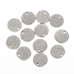 Honeyhandy 304 Stainless Steel Charms, Textured, Laser Cut, Flat Round, Stainless Steel Color, 10x0.8mm, Hole: 1.4mm