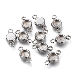 Honeyhandy 304 Stainless Steel Cabochon Connector Settings, Flat Round, Stainless Steel Color, Tray: 4mm, 12x6.5x2.8mm, Hole: 1.6mm