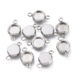 Honeyhandy 304 Stainless Steel Cabochon Connector Settings, Flat Round, Stainless Steel Color, Tray: 6mm, 14x8.5x3mm, Hole: 1.6mm