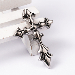 Honeyhandy 304 Stainless Steel Pendants, Big Cross, Antique Silver, 42.5x29x10mm, Hole: 7.5x5mm