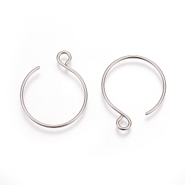 304 Stainless Steel Earring Hooks, Ear Wire, Stainless Steel Color, 22x18mm, Hole: 2.5mm; Pin: 0.7mm