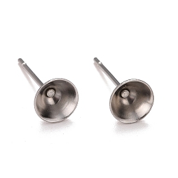 Honeyhandy 304 Stainless Steel Post Stud Earring Settings, for Pointed Back Chaton Rhinestone, Stainless Steel Color, 6mm, Pin: 0.7mm