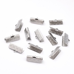 Honeyhandy 304 Stainless Steel Ribbon Crimp Ends, Stainless Steel Color, 7x15x5.5mm, Hole: 1.5mm