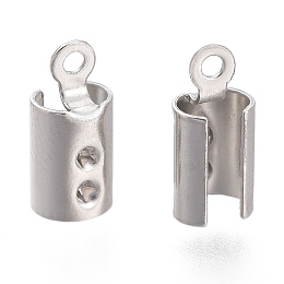 Honeyhandy 304 Stainless Steel Folding Crimp Ends, Fold Over Crimp Cord Ends, Stainless Steel Color, 9.5x4.5mm, Hole: 1mm