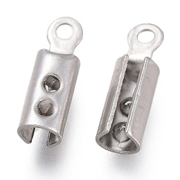 Honeyhandy 304 Stainless Steel Folding Crimp Ends, Fold Over Crimp Cord Ends, Stainless Steel Color, 10x3mm, Hole: 1mm