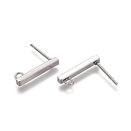 Honeyhandy 304 Stainless Ear Stud Components, with Loop, Rectangle, Stainless Steel Color, 15.5x2x2mm, Hole: 1.5mm, Pin: 0.8mm