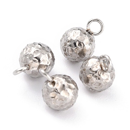 Honeyhandy 304 Stainless Steel Charms, Round, Textured, Stainless Steel Color, 9x6mm, Hole: 1.8mm