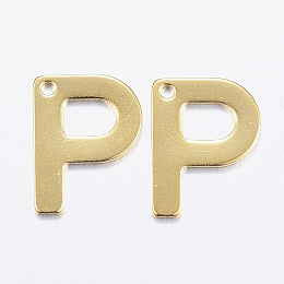 Honeyhandy 304 Stainless Steel Charms, Letter, Initial Charms, Real 18k Gold Plated, Letter.P, 11x6~12x0.8mm, Hole: 1mm