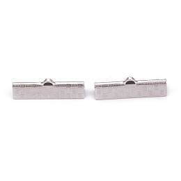 Honeyhandy 304 Stainless Steel Ribbon Crimp Ends, Stainless Steel Color, 7x25x5.5mm, Hole: 1.4x0.5mm