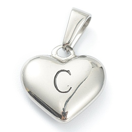 Honeyhandy 304 Stainless Steel Pendants, Heart with Black Letter, Stainless Steel Color, Letter.C, 16x16x4.5mm, Hole: 7x3mm