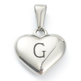 Honeyhandy 304 Stainless Steel Pendants, Heart with Black Letter, Stainless Steel Color, Letter.G, 16x16x4.5mm, Hole: 7x3mm