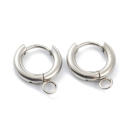 Honeyhandy 201 Stainless Steel Huggie Hoop Earring Findings, with Horizontal Loop and 316 Surgical Stainless Steel Pin, Stainless Steel Color, 16x13.5x2.5mm, Hole: 2.5mm, Pin: 1mm