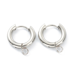 Honeyhandy 201 Stainless Steel Huggie Hoop Earring Findings, with Horizontal Loop and 316 Surgical Stainless Steel Pin, Stainless Steel Color, 18x16x3mm, Hole: 2.5mm, Pin: 1mm