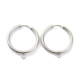 Honeyhandy 201 Stainless Steel Huggie Hoop Earring Findings, with Horizontal Loop and 316 Surgical Stainless Steel Pin, Stainless Steel Color, 29x26x2.5mm, Hole: 2.5mm, Pin: 1mm