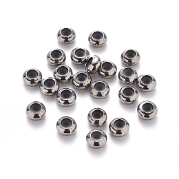 Honeyhandy 304 Stainless Steel Beads, with Rubber Inside, Slider Beads, Stopper Beads, Rondelle, Stainless Steel Color, 6x3mm, Hole: 3mm, Rubber Hole: 1.2mm