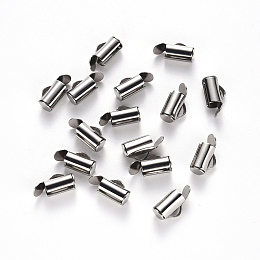 Honeyhandy 304 Stainless Steel Slide On End Clasp Tubes, Slider End Caps, Stainless Steel Color, 6x6x4mm, Hole: 3x1.5mm, Inner Diameter: 3mm