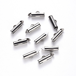 Honeyhandy 304 Stainless Steel Slide On End Clasp Tubes, Slider End Caps, Stainless Steel Color, 6x13x4mm, Hole: 3x1.5mm, Inner Diameter: 3mm