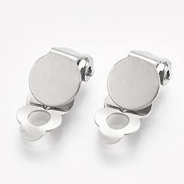 Honeyhandy 304 Stainless Steel Clip-on Earring Findings, with Round Flat Pad, Flat Round, Stainless Steel Color, Tray: 8mm, 18x8x6mm, Hole: 3mm