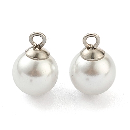 Honeyhandy 304 Stainless Steel Charms, with White Plastic Imitation Pearl Beads, Stainless Steel Color, 11x8mm, Hole: 1.5mm