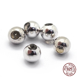 Honeyhandy Rhodium Plated 925 Sterling Silver Stopper Beads, with Rubber inside, Round, Platinum, 3mm, Hole: 0.6mm