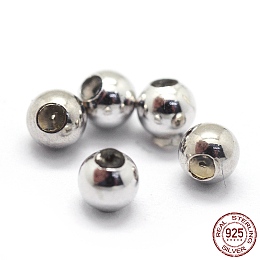 Honeyhandy Rhodium Plated 925 Sterling Silver Stopper Beads, with Rubber inside, Round, Platinum, 4mm, Hole: 0.8mm