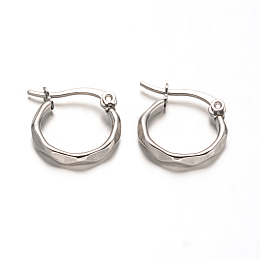 Honeyhandy Tarnish Resistant 304 Stainless Steel Hoop Earrings, Hypoallergenic Earrings, Fancy Cut Ring Shape, Stainless Steel Color, 16x15x2.5mm, Pin: 1mm