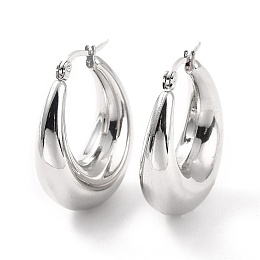 Honeyhandy 304 Stainless Steel Chunky Hoop Earrings for Women, Stainless Steel Color, 32x28x10mm, Pin: 0.6mm