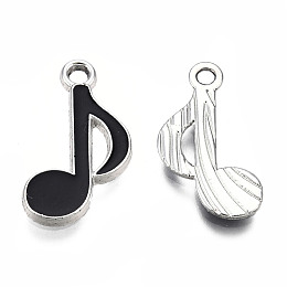 Honeyhandy Alloy Pendants, with Enamel, Musical Note, Platinum, Black, 20x12x2mm, Hole: 1.8mm