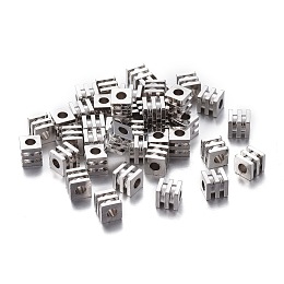 Honeyhandy Brass Spacer Beads, Long-lasting Plated, Grooved Cube, Platinum, 4x4x4mm, Hole: 1.8mm