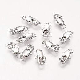 Honeyhandy Brass Lobster Claw Clasps, with Soldered Jump Rings, Platinum, Clasps: 10.5x5mm, Soldered Jump Rings: 4x0.7~0.8mm, Inner Diameter: 1.5mm