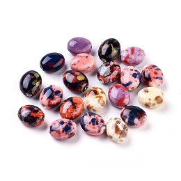 CHGCRAFT Handmade Porcelain Beads, Fancy Antique Glazed Porcelain, Oval, Mixed Color, 15.5~16x13~14x9~9.5mm, Hole: 2mm