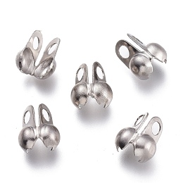 Honeyhandy 304 Stainless Steel Bead Tips, Calotte Ends, Clamshell Knot Cover, Stainless Steel Color, 8x4mm, Hole: 2mm, Inner Diameter: 3mm