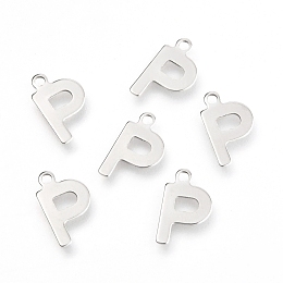 Honeyhandy Non-Tarnish 201 Stainless Steel Charms, Alphabet, Letter.P, 12x7.3x0.6mm, Hole: 1.4mm