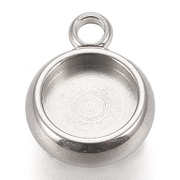 Honeyhandy 304 Stainless Steel Pendant Cabochon Settings, Lace Edge Bezel Cups, Flat Round, Stainless Steel Color, Tray: 6mm, 11x8.5x3mm, Hole: 1.8mm