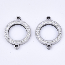 Honeyhandy 304 Stainless Steel Links connectors, with Rhinestone, Ring, Stainless Steel Color, Crystal, 21x16x2mm, Hole: 1.5mm