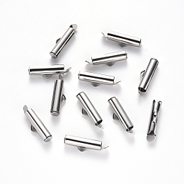 Honeyhandy 304 Stainless Steel Slide On End Clasp Tubes, Slider End Caps, Stainless Steel Color, 6x16x4mm, Hole: 3x1.5mm, Inner Diameter: 3mm