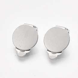 Honeyhandy 304 Stainless Steel Clip-on Earring Findings, with Round Flat Pad, Flat Round, Stainless Steel Color, Tray: 12mm, 18x12x6.5mm, Hole: 3mm