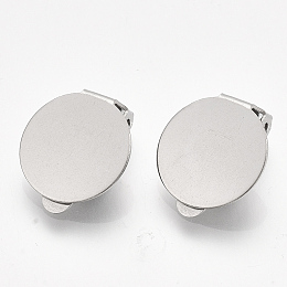 Honeyhandy 304 Stainless Steel Clip-on Earring Findings, with Round Flat Pad, Flat Round, Stainless Steel Color, Tray: 14mm, 18x14x6.5mm, Hole: 3mm