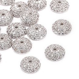 Honeyhandy Apetalous Half Round/Dome Brass Micro Pave Cubic Zirconia Bead Caps, Platinum, 8x3mm, Hole: 1mm