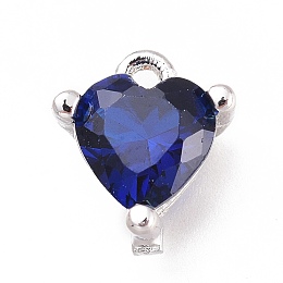 Honeyhandy Brass Micro Pave Cubic Zirconia Charms, Long-Lasting Plated, Heart, Platinum, Dark Blue, 7x6.5x4mm, Hole: 0.8mm