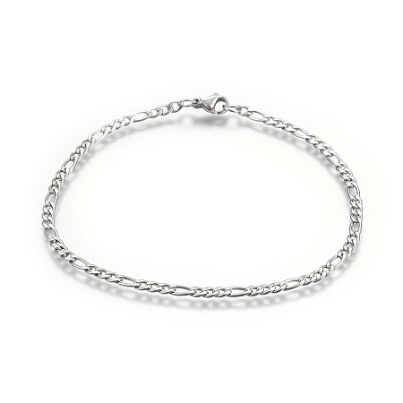 Honeyhandy 304 Stainless Steel Figaro Chain Bracelets, with Lobster Claw Clasps, Stainless Steel Color, 8-5/8 inch(22cm), Links: 6x3x1mm and 4x3x1mm