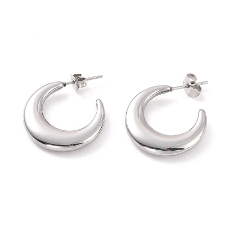Honeyhandy 304 Stainless Steel Crescent Moon Stud Earrings for Women, Stainless Steel Color, 27.5x21x4mm, Pin: 0.8mm